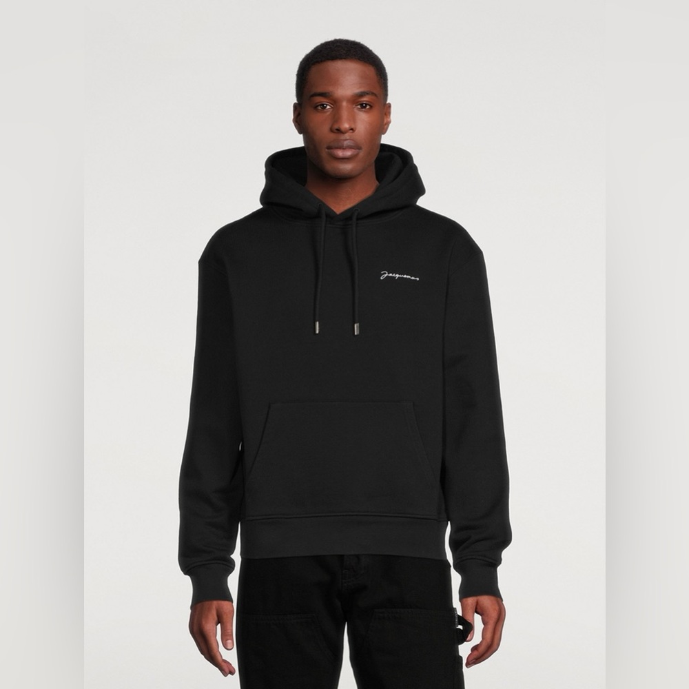 Jacquemus Black Logo Hoodie Luxury Designer Sweatshirt Size L Embroidered GUC